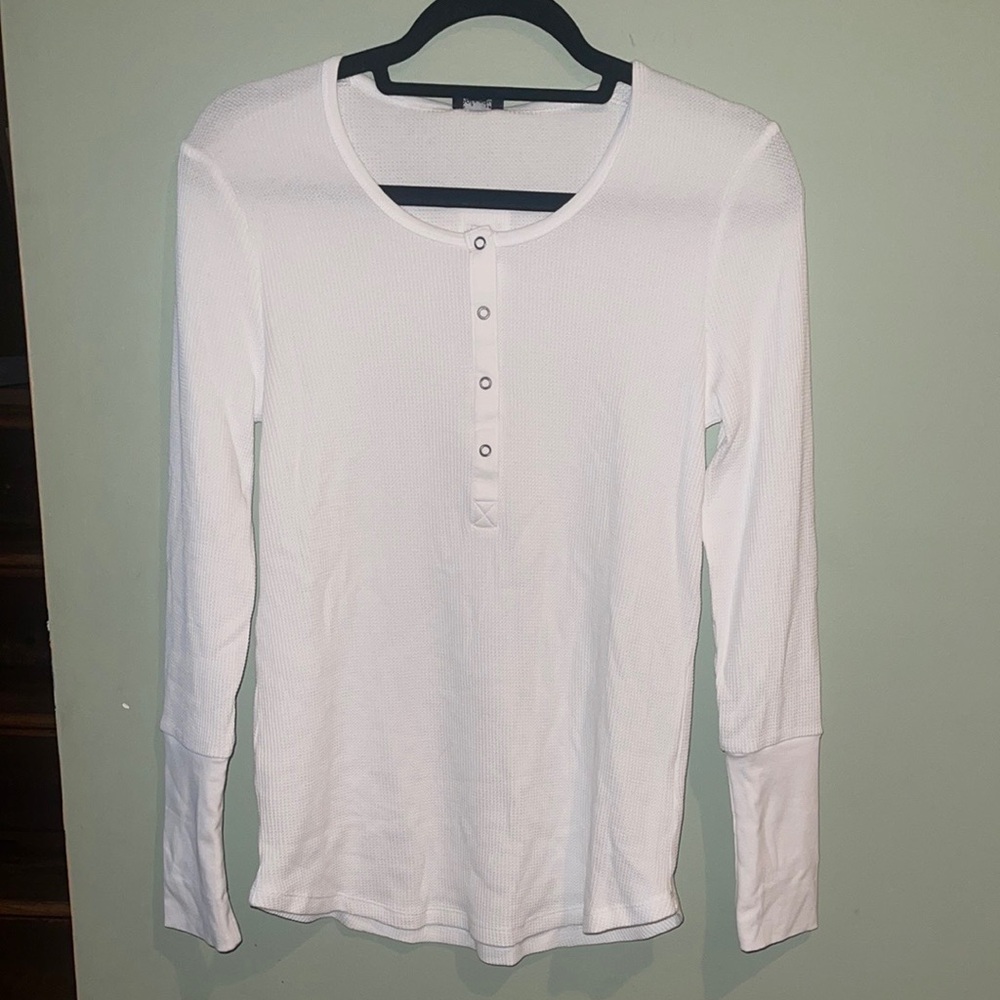 White Long Sleeve Henley Tee Soft Cotton Blend